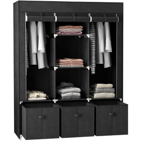 HOMCOM Kleiderschrank Stoffschrank mit Kleiderstange, Schubladen, Reißverschluss Faltschrank für Schlafzimmer, Ankleidezimmer, 125 x 43 x 162,5 cm, Schwarz