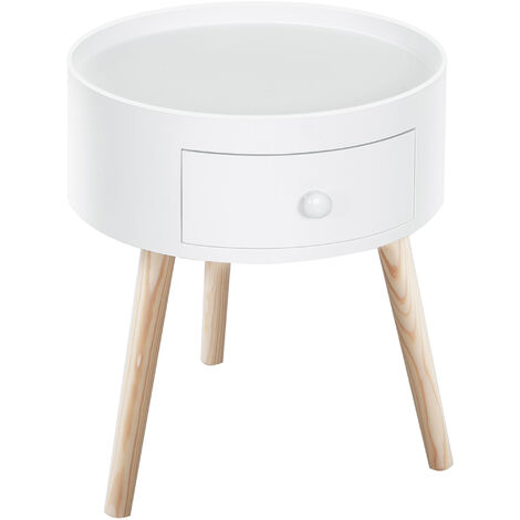 HOMCOM® kleiner Beistelltisch Couchtisch Wohnzimmertisch rund skandinavisches Design mit Stauraum mit Schubladen Holz Weiß Ø38 x H45cm