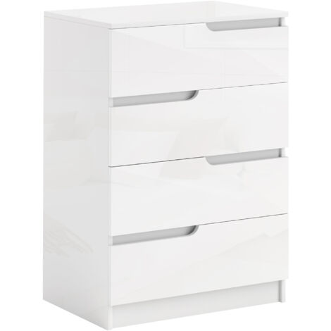 HOMCOM Kommode Beistellschrank mit 4 Schubladen, Schubladenkommode für Wohnzimmer, Schlafzimmer, Hochglanzweiß 60 x 40 x 85cm
