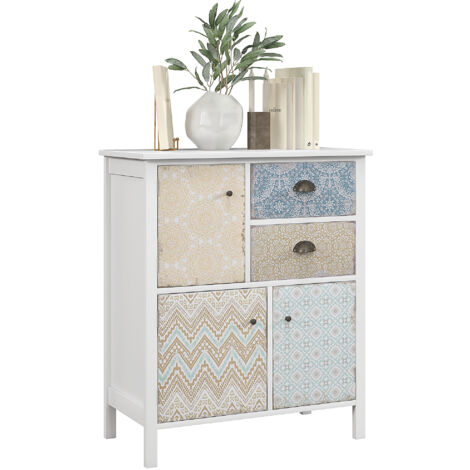 HOMCOM Kommode Sideboard mit 2 Schubladen 3 Schrankfächern Schrank mit Holzgestell Aufbewahrungsschrank im Modern Stil Schubladenschrank Kommodenschrank für Wohnzimmer Schlafzimmer 68x34x80 cm Weiß