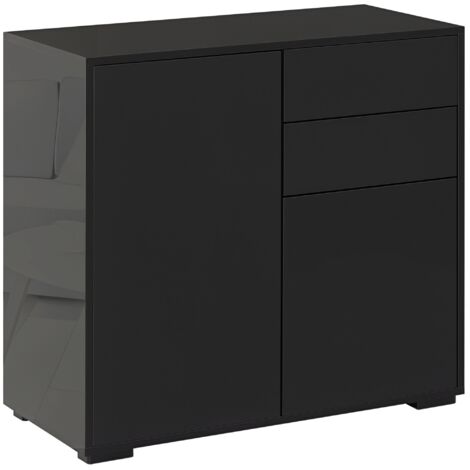 HOMCOM Kommode Sideboard mit Schublade, 2 Push-Click-Türen, Aufbewahrungsschrank mit verstellbarem Regal, Schubladenschrank für Küche, Wohnzimmer 79 x 36 x 74 cm Schwarz