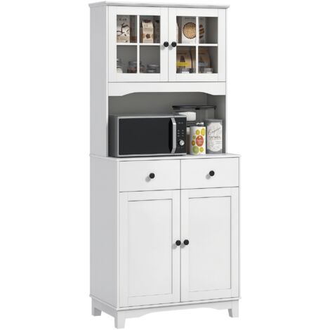 HOMCOM Küchenschrank Hochschrank mit Arbeitsplatte, 4 Türen und 2 Schubladen Buffetschrank Mikrowellenschrank mit Verstellbaren Ablagen, Weiß, 74,5 x 40 x 172 cm