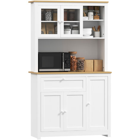 HOMCOM Küchenschrank Hochschrank mit Arbeitsplatte, 5 Türen und Schublade Vorratsschrank Aufbewahrungsschrank mit Verstellbaren Ablagen, Weiß, 100 x 40 x 180 cm