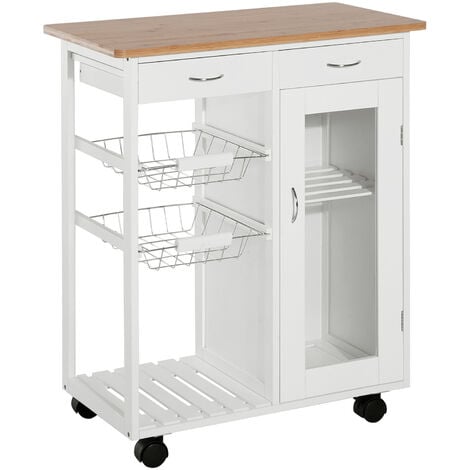 HOMCOM® Küchenwagen Servierwagen Küchenregal Beistellwagen Kiefer weiß