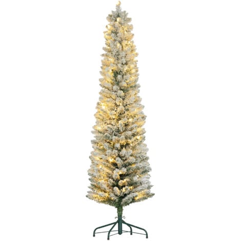 HOMCOM Künstlicher Weihnachtsbaum 180 cm Tannenbaum künstlich mit LED Beleuchtung, Schnee, 329 Spitzen Christbaum Weihnachtsdeko inkl. Metallständer für drinnen