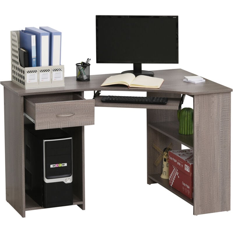 HOMCOM L-Shaped Corner Computer Desk Side Shelves Drawer Workstation ...