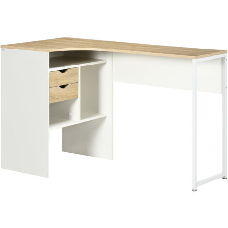 HOMCOM L-Shaped Corner Computer Desk Study Table w/ Storage Shelf - Light Brown