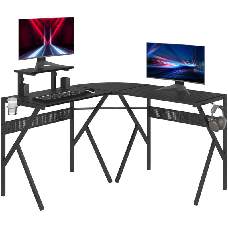 Writing Desk Working Station Home Office Table with 2 Shelves Computer ...