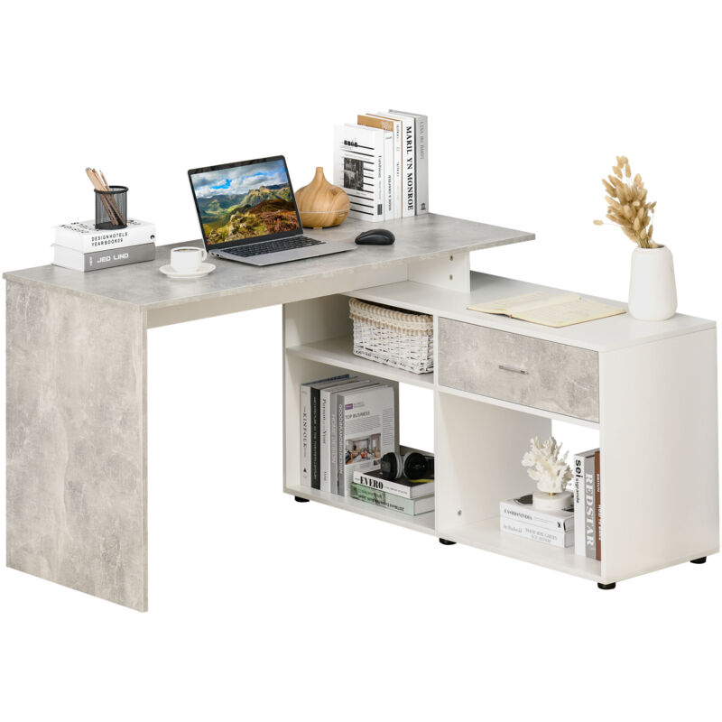L-Shaped Two-Tone Computer Desk Home Office Corner Table w/ Drawer Shelves - Homcom