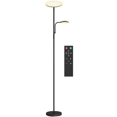 HOMCOM Lampada da Terra Regolabile a 4 Livelli con 2 Luci e Telecomando Nero