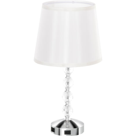 HOMCOM Lampada Moderna con Cristalli e Porta USB Bianco e Argento