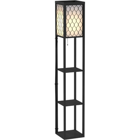 HOMCOM  Lampada Salvaspazio con Ripiani da Terra Nero, bianco Cotone, MDF