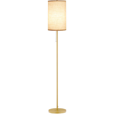 Homcom – Lampadaire néo-rétro 40W – Abat-jour lin crème – Piètement mât acier doré – Hauteur 157 cm – Pour ampoule E27 jusqu'à 40W
