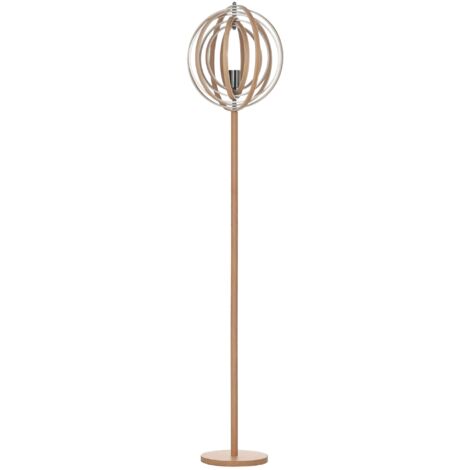 Homcom – Lampadaire sur pied circulaire 40W – Abat-jour en bois naturel clair – Hauteur 160 cm – Compatible ampoule E27 – Tension 230V