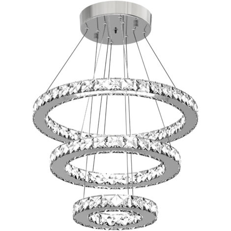 main image of "HOMCOM Lampadario a LED con Cristalli Altezza Regolabile - Argento"