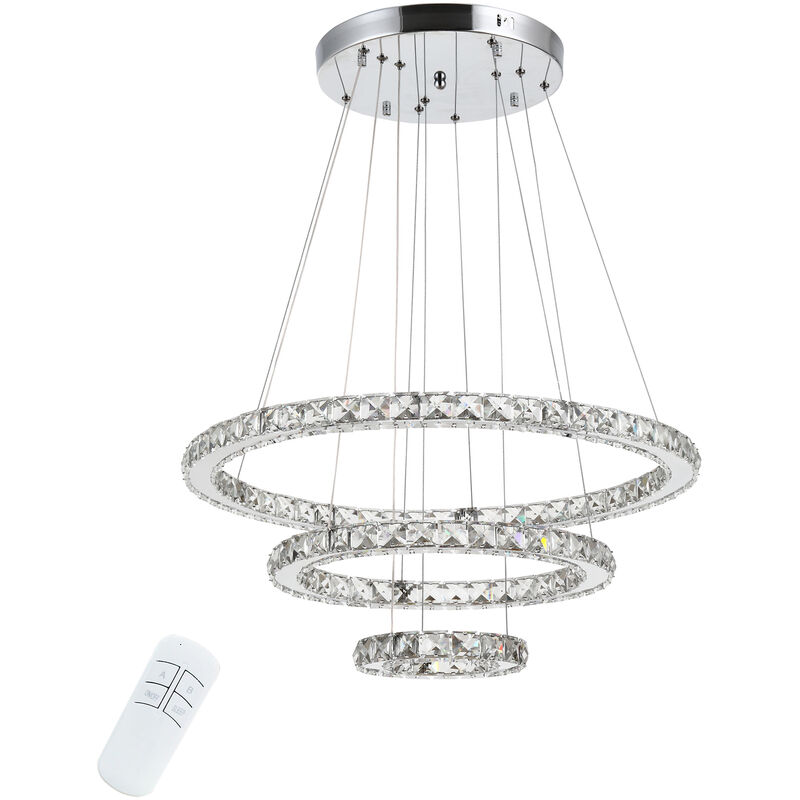 

Homcom - Lámpara de Araña de Cristal Lámpara Colgante LED 40W con 3 Anillos Ángulo Ajustable y Control Remoto 4000K Luz Blanco para Salón Comedor