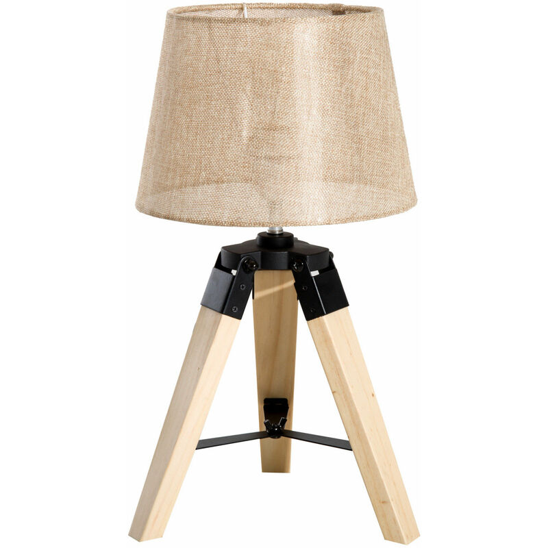 

Lámpara de Mesa Industrial con Base Trípode de Madera y Pantalla de Tela Lino Salón Dormitorio 24x24x45cm E27 Máx. 40W Crema - Crema