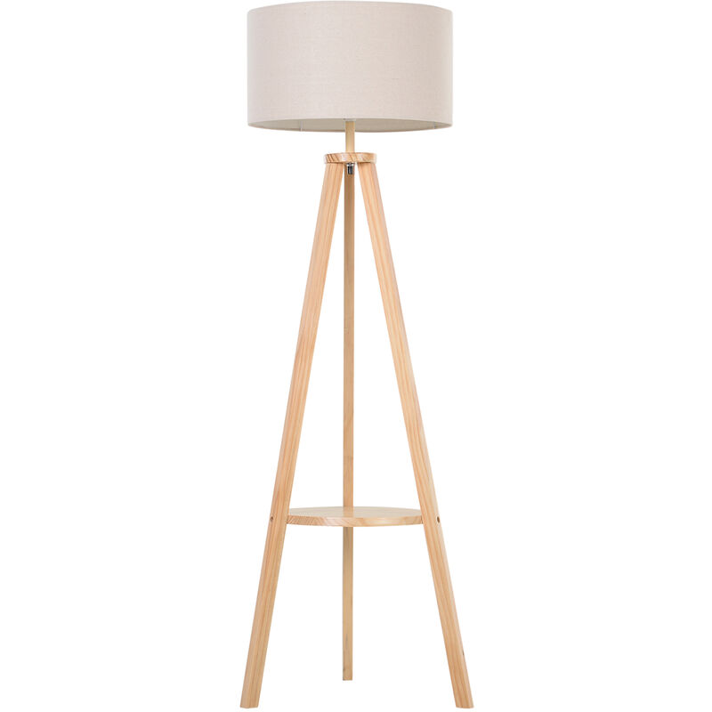 

Lámpara de Pie de Madera E27 40W Pulsador de Pie Base Trípode 154 cm Moderna - Madera y beige