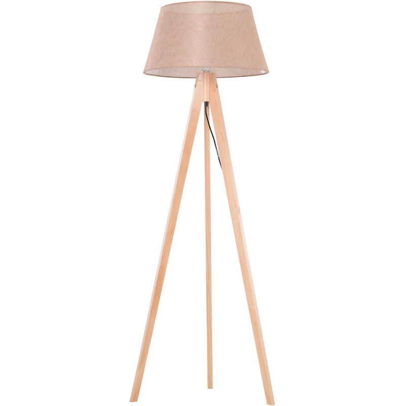 

Lámpara de Pie Moderna E27 40W Pulsador de Pie Base Madera Trípode 146cm Beige - Madera y beige