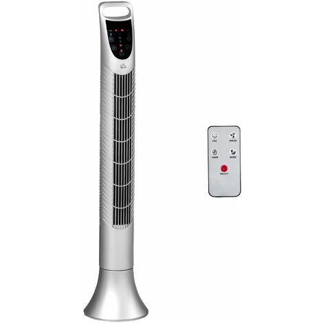 HOMCOM LED 36 Inch Tower Fan 70° Oscillation 3 Speed Remote Controller Silver