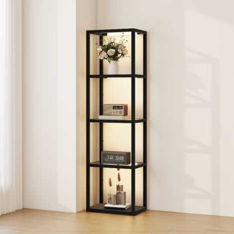 HOMCOM LED Floor Lamp with Glass Shelves, Dimmable Room Lamp, Black