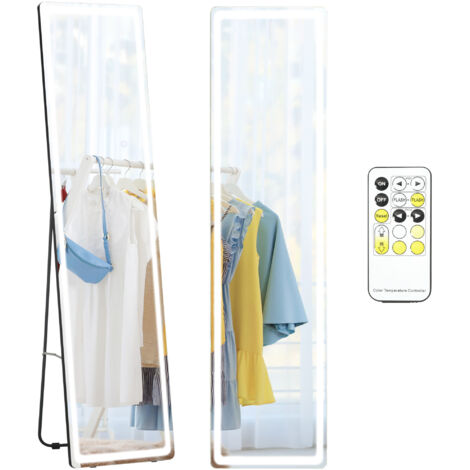 HOMCOM LED Lighted Full Length Mirror, Floor Standing or Wall Mount Bedroom