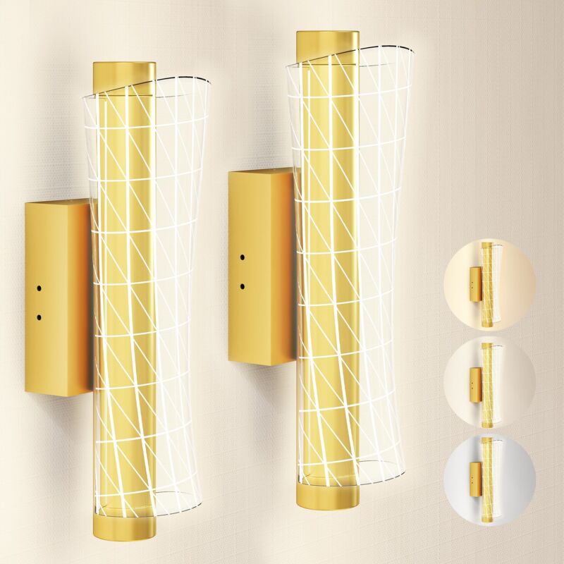 Led Wall Lamp 2 Pack, Modern Indoor Geometric Wall Light, Gold Tone - Homcom