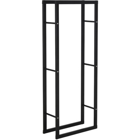 HOMCOM Legnaia Verticale in Metallo Nero da Interni ed Esterni 60x25x150 cm