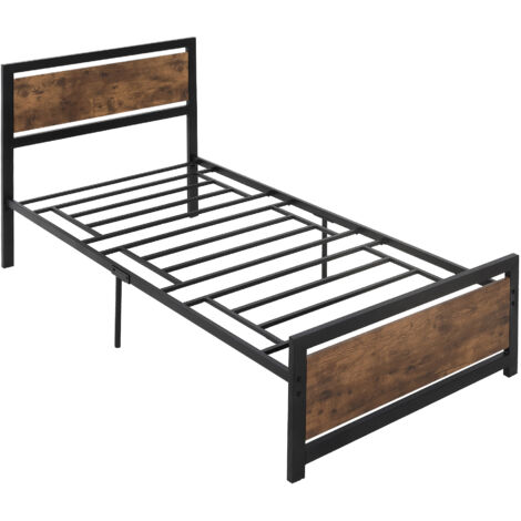 HOMCOM Letto Singolo in Acciaio Legno con Doghe Stile Industriale 97x 208x103cm