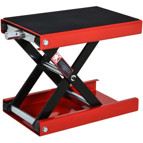 Homcom – Lève moto béquille d'atelier pour motos tout-terrain – Hauteur réglable 10-37 cm – Acier rouge et noir – Charge max 500 Kg