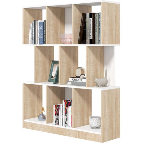 Homcom Libreria a Parete con 8 Ripiani e Design Moderno Bianca e Color Rovere 100 x 30 x 124cm