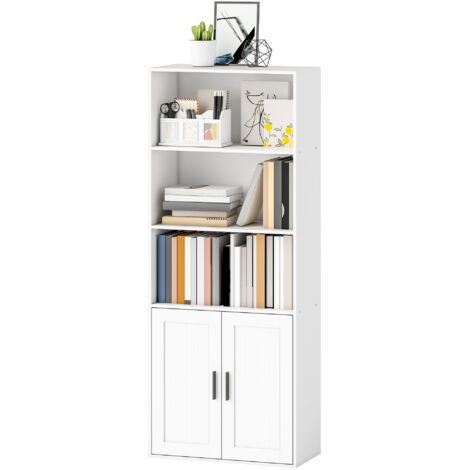 HOMCOM Libreria con Armadietto con Mensola Regolabile e Ripiani Aperti Bianco
