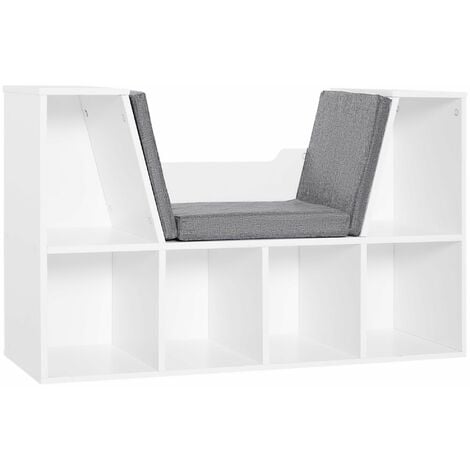 HOMCOM librería con asiento estantería de libros con 6 cubos estantería infantil con cojín 102x30x61cm blanco y gris