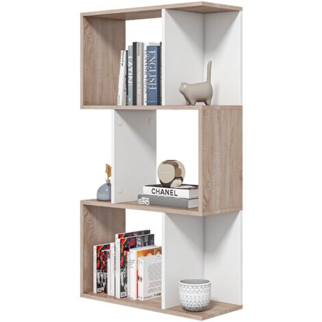 HOMCOM Libreria Design Moderno a 3 Ripiani 60x24x111.4cm Bianco e Legno Naturale