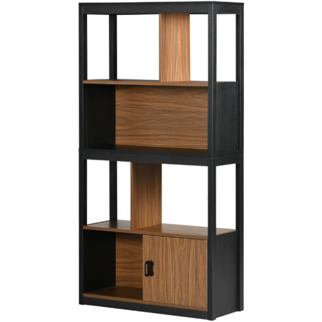 HOMCOM Libreria Moderna a 4 Livelli Aperti con Armadietto in Truciolato e MDF