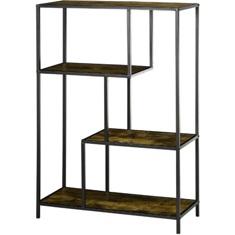 HOMCOM Libreria Moderna 5 Ripiani Asimmetrici in Stile Industriale, Legno  Truciolare e Metallo, 80x39x179.5cm, Marrone