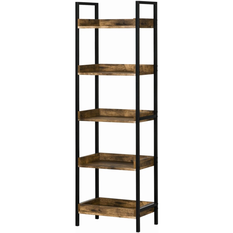 HOMCOM Libreria in Legno e Metallo Stile Industriale a 5 Ripiani 48x30x155cm