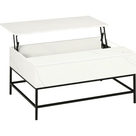 HOMCOM Lift Top Coffee Table W/ Hidden Storage Compartment, White