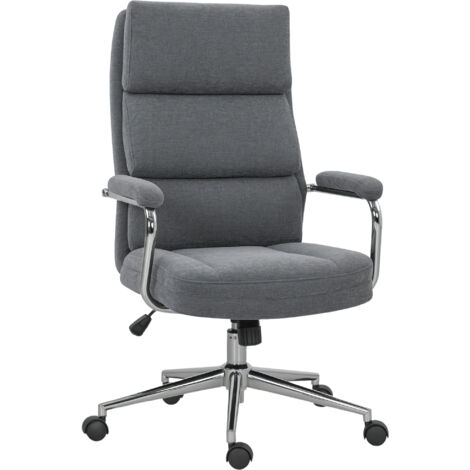 HOMCOM Linen Fabric Office Desk Chair with Tilt Function, Charcoal Grey