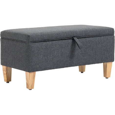 main image of "HOMCOM Linen-Look Storage Ottoman Padded Footstool w/ Wood Legs Home Furniture"