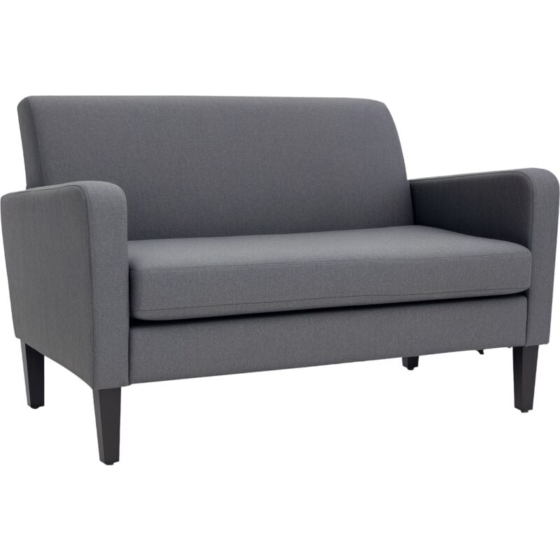 Homcom - Linen Modern-Curved 2-Seat Sofa Loveseat w/ Thick Cushion Wood Legs Grey