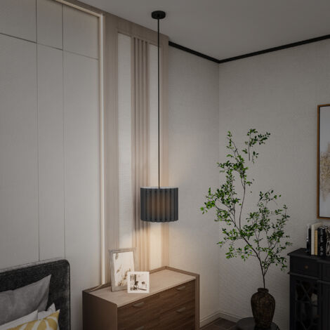 HOMCOM Linen Pendant Light, E27 Lampshade for Living Room, Bedroom, Black