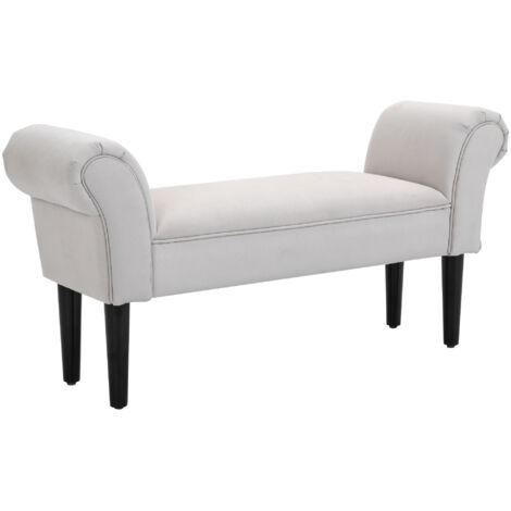 main image of "HOMCOM Linen Side Seat Chaise Longue Chair Ottoman w/ Wood Legs Cushion Grey"