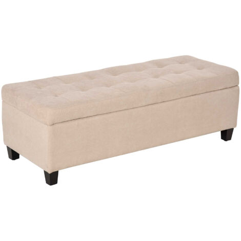main image of "HOMCOM Linen Storage Ottoman Bench Padded w/ Tufting Hinged Lid Wood Frame Beige"