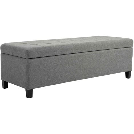 main image of "HOMCOM Linen Storage Ottoman Bench Padded w/ Tufting Hinged Lid Wood Frame Grey"