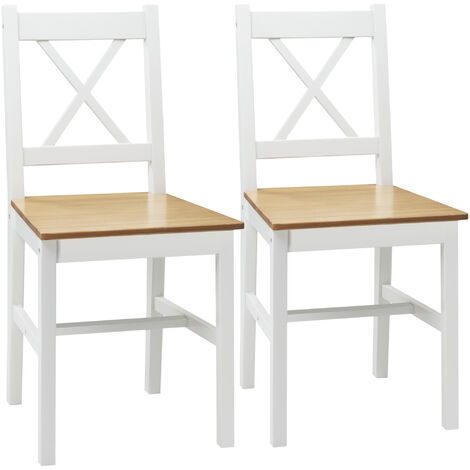Homcom – Lot de 2 chaises de salle à manger en bois de pin blanc – Dossier croisé – Assise chêne – Dimensions 41x46,5x86 cm – Charge max 120 kg