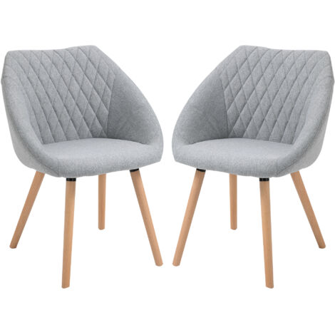 Homcom – Lot de 2 chaises de visiteur scandinaves – Assise et dossier ergonomiques en lin gris – Pieds effilés en bois d'hévéa – 60L x 56P x 79H cm