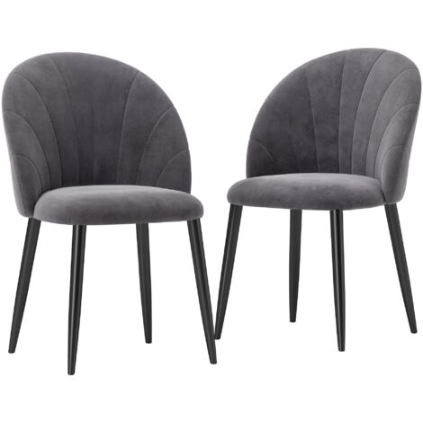Homcom – Lot de 2 chaises en velours gris avec pieds en métal noir – Dossier ergonomique – Dimensions 52L x 54l x 79H cm – Confort optimal
