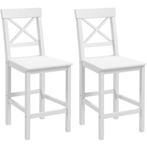 Homcom – Lot de 2 chaises hautes – Chaises de bar en bois de pin – Hauteur 60 cm – Dossier en croix pour soutien – Surface résistante à l'eau – Blanc