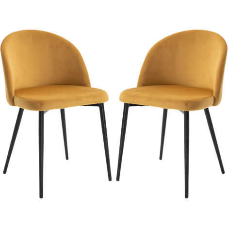 HOMCOM Lot de 2 chaises salle à manger chaise de cuisine scandinave chaise en velours rembourrée avec pieds effilés en métal, pour salon, salle à manger, jaune
